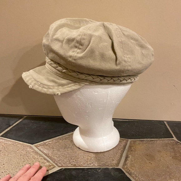 Y2K Braided Band Canvas Newsboy Cap Beige Vintage - Picture 2 of 5